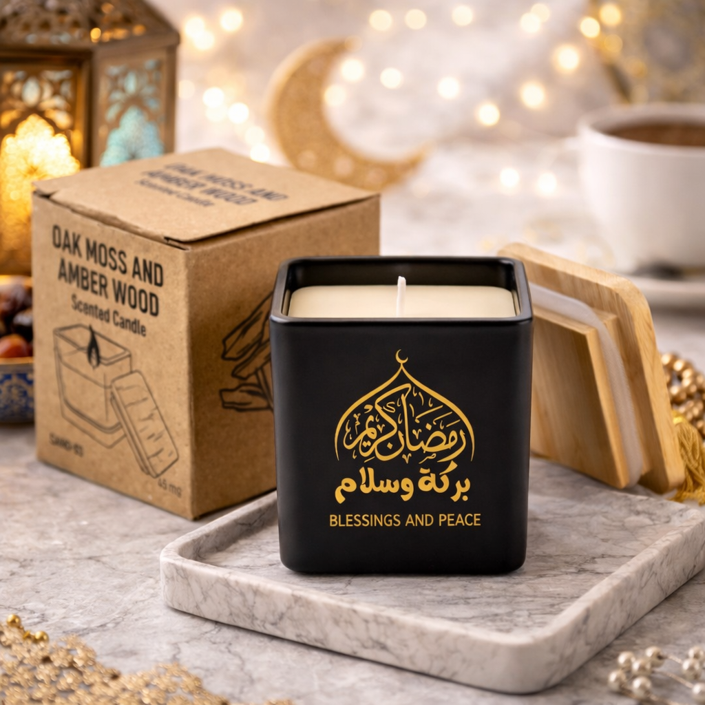 Scented Amber Wood Candle – Arabic Calligraphy Collection