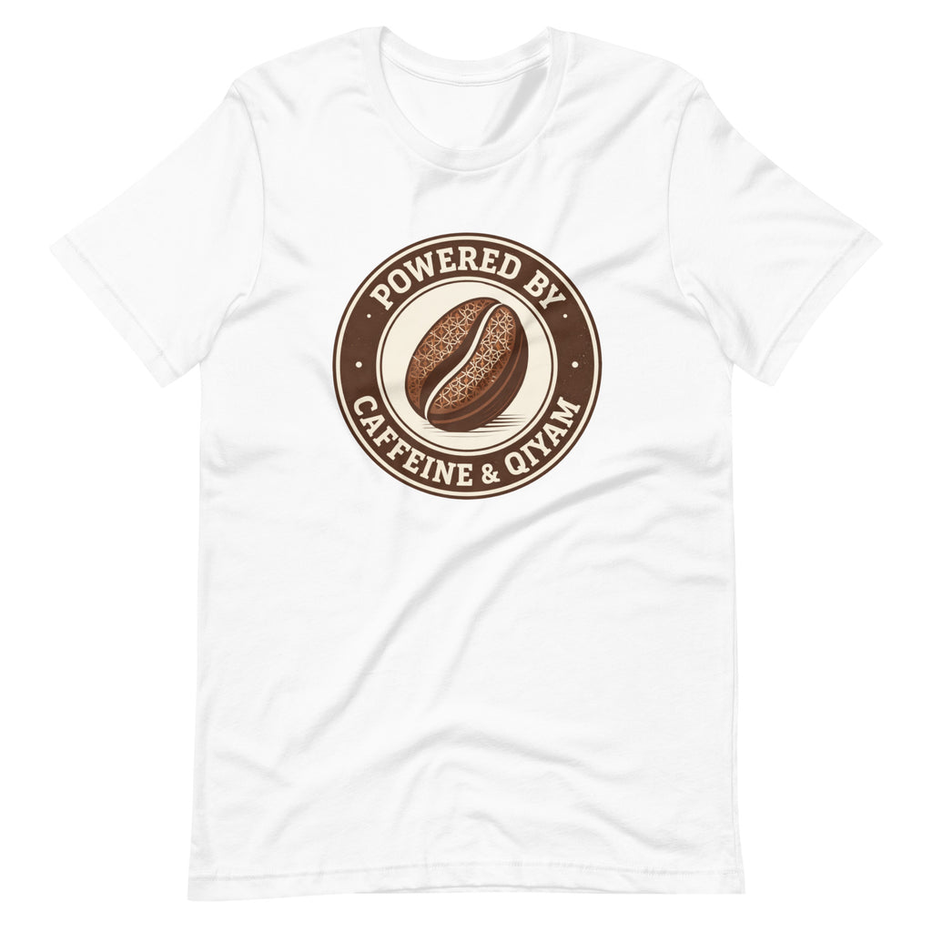 Powered by Caffeine & Qiyam – Faith-Inspired Coffee Lover Islamic T-Shirt