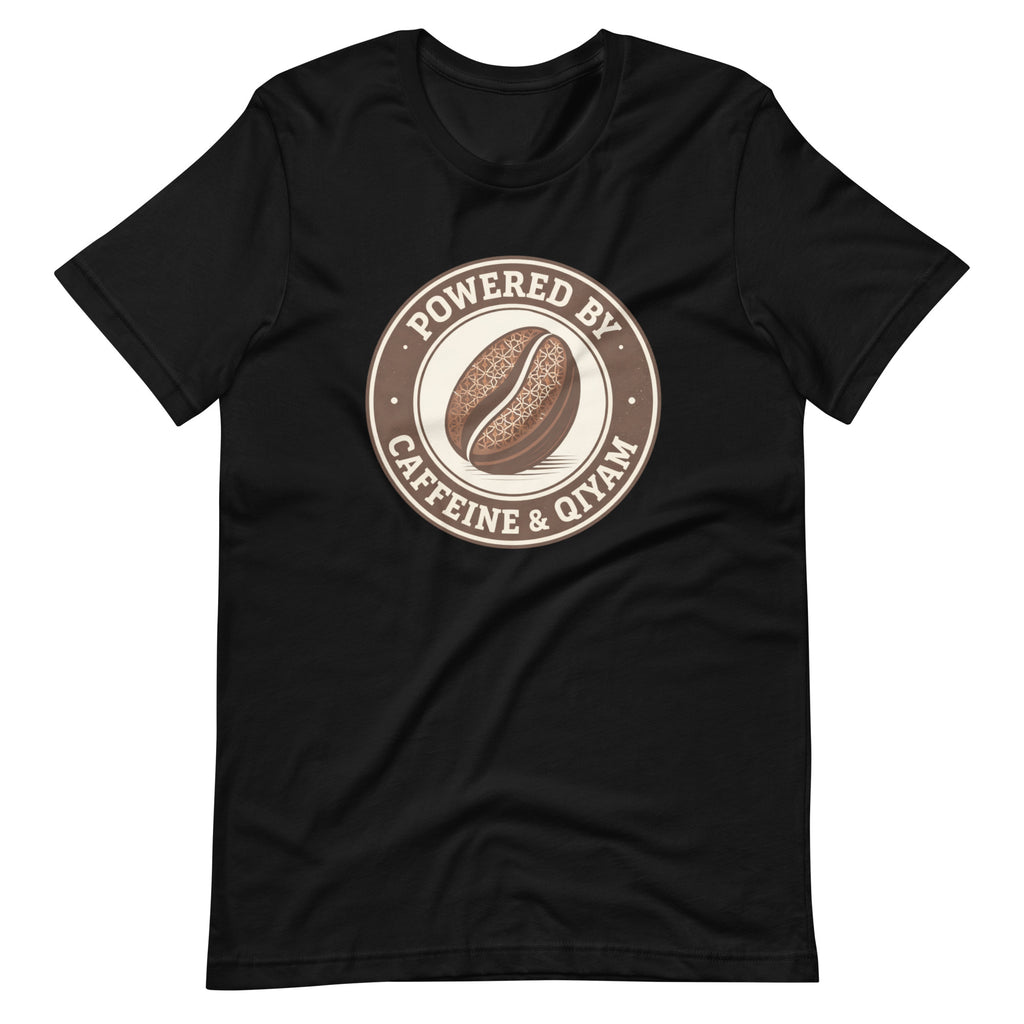 Powered by Caffeine & Qiyam – Faith-Inspired Coffee Lover Islamic T-Shirt