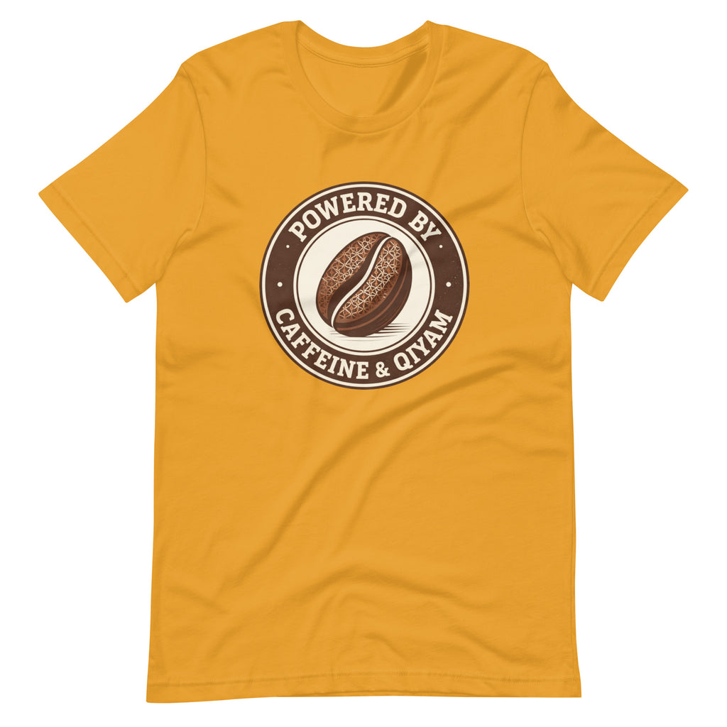 Powered by Caffeine & Qiyam – Faith-Inspired Coffee Lover Islamic T-Shirt