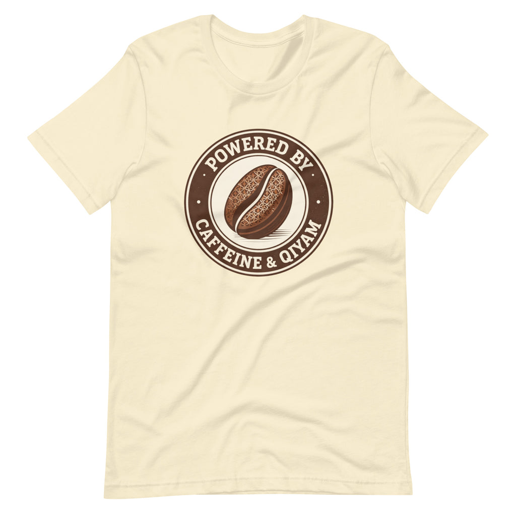 Powered by Caffeine & Qiyam – Faith-Inspired Coffee Lover Islamic T-Shirt
